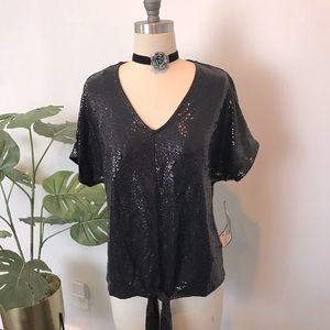 MSK V neck sequin front tie top